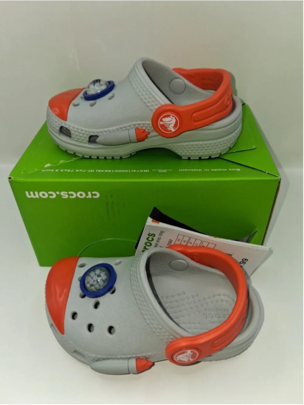 Crocs Glow in Dark Roacket Ship. C5 Toddler Clog Shoes Gray, Orange NEW